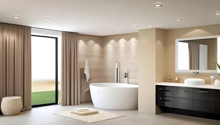 Beige Bathroom With An Open Floor Plan