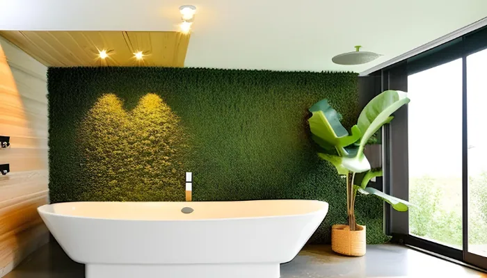 Beige Shade Bathroom With Ornamental Plants